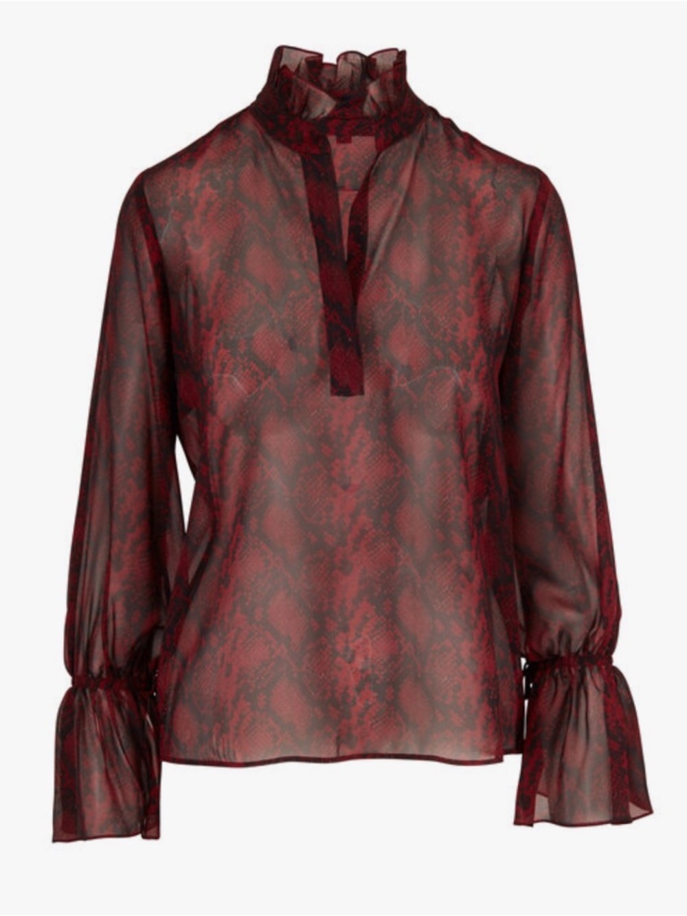 NILI LOTAN DEMI RUBY SHEER SNAKE PRINT SILK BLOUSE MEDIUM RED BLACK PRE-OWNED
